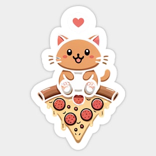Kawaii Cat with Pizza Sticker